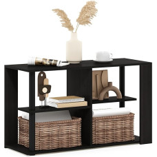 Furinno Romain Slim Side Table with Shelves, Espresso/Black