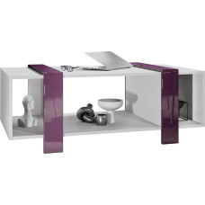Vladon Ida Coffee Table 110.5 x 42 x 56.5 cm Living Room Table with Three Compartments, Body in Matte White, Faces in Blackberry High Gloss | Large Choice of Colours