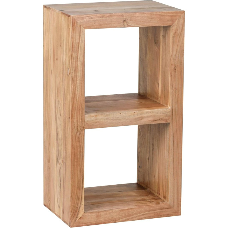 Wohnling Standing Shelf Solid Acacia Wood 88 cm High 2 Shelves Design Wooden Shelf Natural Product Side Table Country House Style Dark Brown Living Room Furniture Unique Real Wood Coffee Table Square