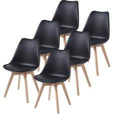 TEENO Dining Room Chairs Wooden Legs Vintage Office Chair Solid Beech Cushion Seat (6, Black)