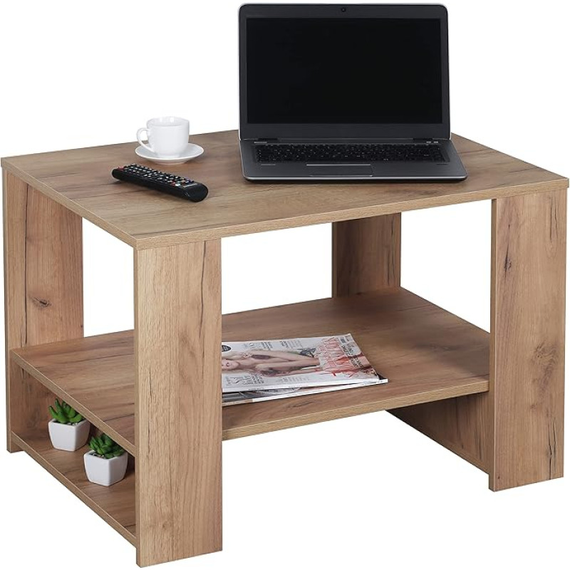 RICOO WM090-EG Coffee Table with Storage Space Living Room Table Wood 72 x 50 x 50 cm Table Living Room Sofa Table Small Couch Oak Gold