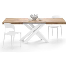 MOBILI FIVER, Emma 140 cm Rustic Oak Extendable Table with White X-Legs, Laminated, Iron, Made in Italy