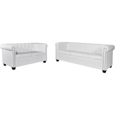 ZEYUAN Chesterfield Sofa 2-Seater and 3-Seater, Sofa Bed, Sofa Bed, Couch with Sleep Function, Sofa Bed, Sofas & Couches, Relax Sofa, Faux Leather, White