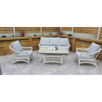 White Rose 5 Seater Sofa Set with Light Grey Cushions and Stylish Coffee Table - Modern Living Room Furniture for Comfort and Elegance