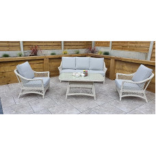 White Rose 5 Seater Sofa Set with Light Grey Cushions and Stylish Coffee Table - Modern Living Room Furniture for Comfort and Elegance