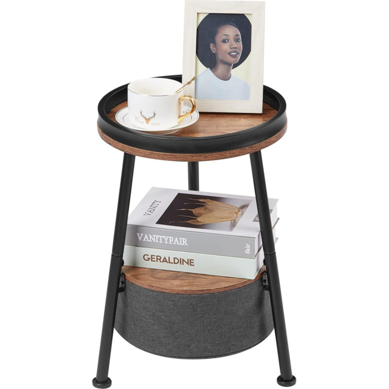 LEMONDA Small Round Side Table, 2-Tier Round Side Table with Storage Basket, 30cm D x 45cm H, Small Round Table, Sofa Side Table, Small Round Bedside Table for Living Room,