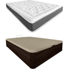 DUÉRMETE ONLINE - Pack of Memory Foam Mattress Bio Nature Thickness 24 cm + Folding Wooden Bed Large Capacity | Colour Wengue 135 x 190 cm