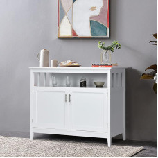 GIANTEX Kitchen Cabinet Buffet Cabinet Kitchen Buffet Sideboard with Open Shelf & 2 Doors Storage Cabinet Chest of Drawers Wood with Adjustable Shelf Storage Cabinet 114 x 51 x 91 cm White