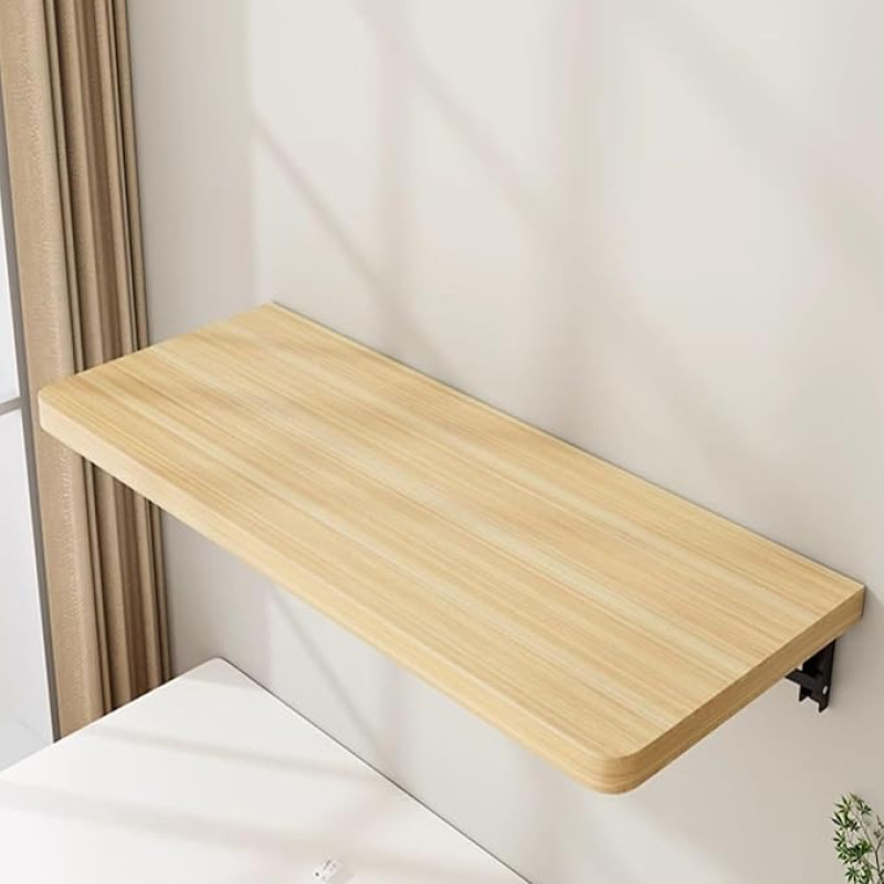 Folding Wall Desk - Space Saving Floating Vanity Folding for Home Office Computer Study Bench Kitchen Dining Room Rustic Raw Wood (120x40cm)