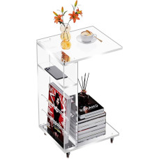 solaround Acrylic Side Table, on Lockable Wheels, Acrylic Couch Table, Sofa Table, Bedside Table, Side Table for Sofa, 35 x 30 x 55 cm (Transparent)