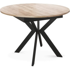 WFL GROUP Round Extendable Dining Table with Black Metal Legs, Storage of Expansion Plate Inside, Industrial Round Table for Living Room, Spacesaver, 100 cm, Sonoma Oak