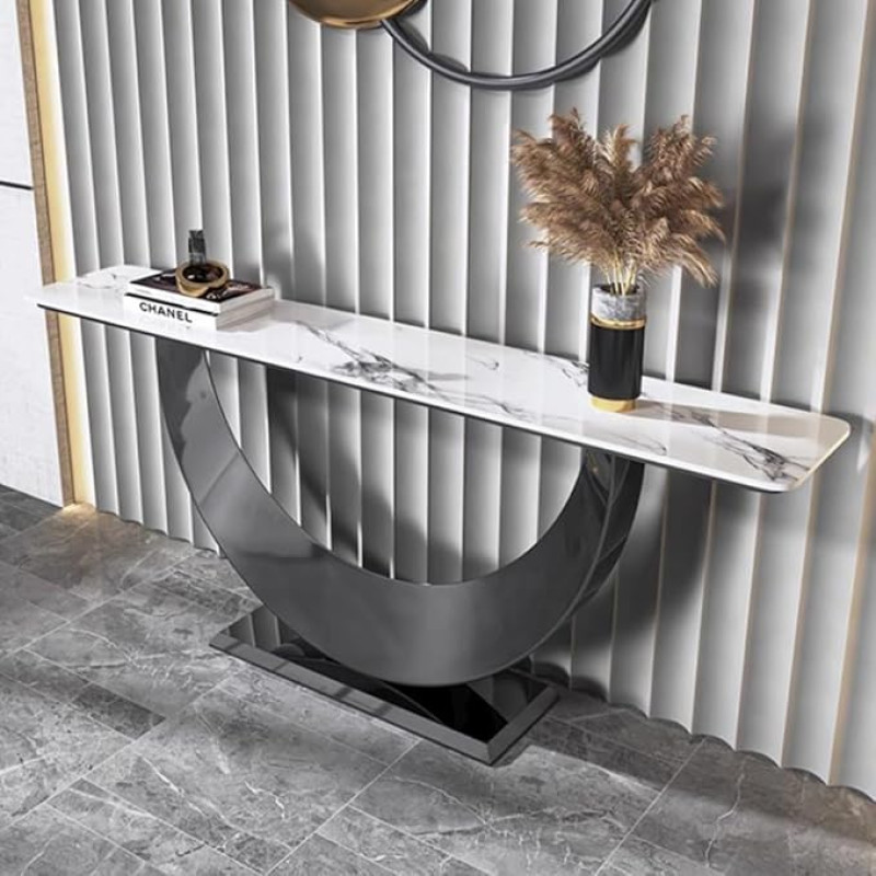 YVYKFZD Narrow Long Console Table, Side Table with Crescent Metal Base, Glamour Behind Sofa Table, Hallway Table, Industrial Entrance Table, Accent Tables (Grey, 160 cm / 62.9 inches)