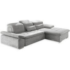 Stella Trading Wayne Corner Sofa with Sleep Function, Fabric Cover Silver - Extendable Corner Couch with Adjustable Armrests and Headboards - 276 x 81 (104) x 188 cm (W x H x D)