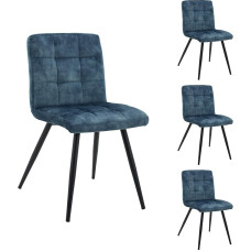 LC Home Dining Room Chairs Set of 4 Barnet Blue Velvet Fabric Upholstered Chair Kitchen Chair Vintage Design Dining Room