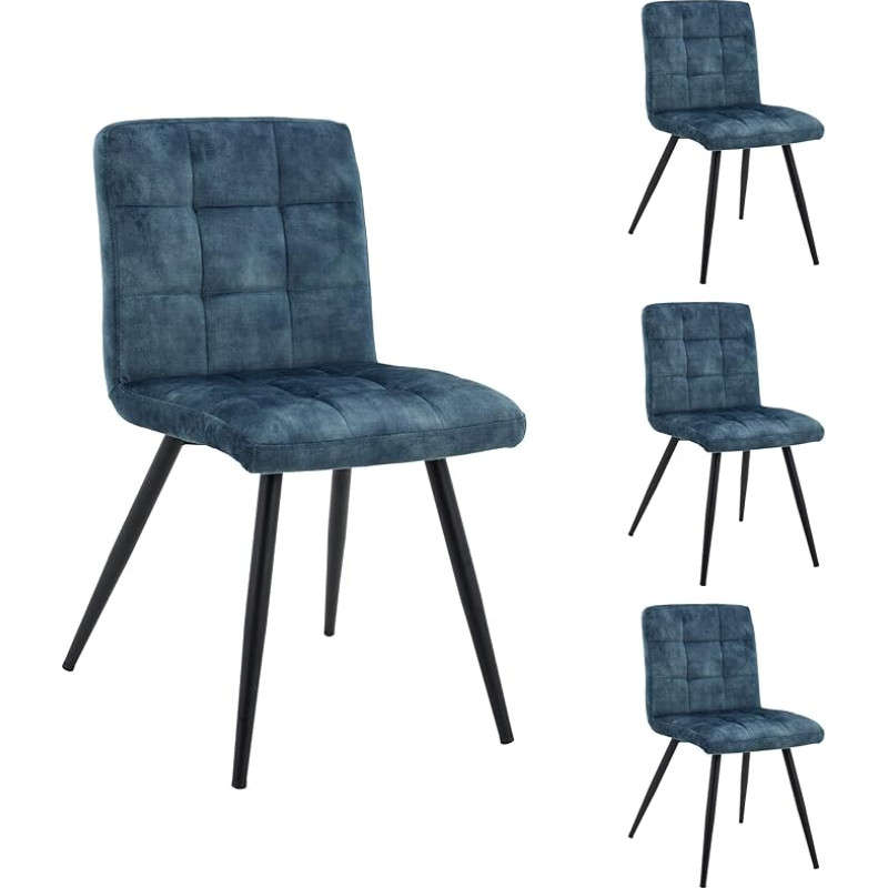 LC Home Dining Room Chairs Set of 4 Barnet Blue Velvet Fabric Upholstered Chair Kitchen Chair Vintage Design Dining Room