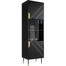 Mirjan24 Murni 54 Standing Display Cabinet, Metal Feet, Gold-Painted Elements, W 54 x H 180 x D 40 cm, Glass Display Cabinet, Living Room Cabinet with Compartments, Tall Cabinet (Black/Black + Gold)