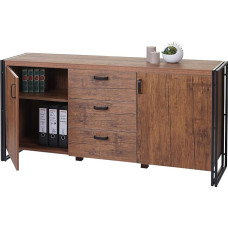 Sideboard HWC-A27, Chest of Drawers Cupboard, 3D Structure, 2 Storage Compartments, 80 x 160 x 40 cm, MVG-Certified MDF Metal, Wild Oak Look