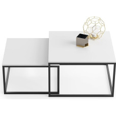 HomeCo. Coffee Table Set of 2 White 42 cm and 36 cm High, Side Table Loft Design, 2 in 1 Nesting, Scratch-Resistant Surface, Living Room