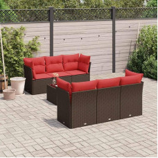 Rantry 7-TLG. Garten-Sofagarnitur mit Kissen Braun Poly Rattan Gartenlounge Model3217264