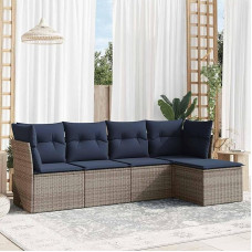 Rantry 5-TLG. Garten-Sofagarnitur mit Kissen Grau Poly Rattan Gartenlounge Model3217561