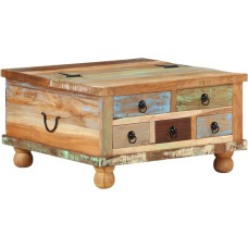 Refined With 5 Drawers, 1 Storage Compartment, Vintage Side Table, Living Room Table, Coffee Table, Coffee Table, Reclaimed Wood, 70 x 70 x 38 cm