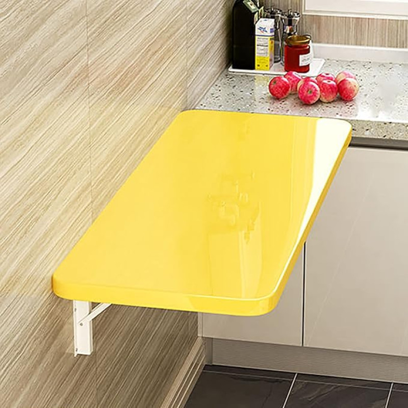 Wall-Mounted Drop-Leaf Table & Folding Desk - Versatile Space-Saving Dining & Workstation for Home Office Kitchen Bar - Yellow 120x60cm