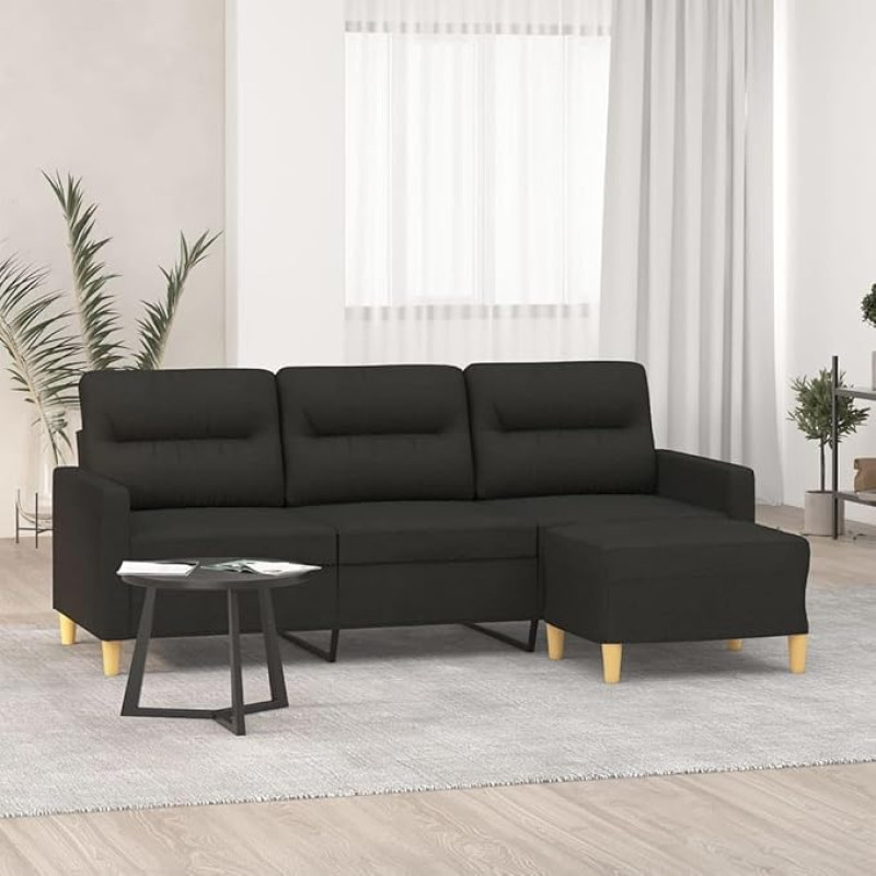 ShGaxin 3201077 3-Seater Sofa with Stool, Black, 180 cm Fabric, Sofas & Couches, Sofa Living Room, Sofa for Teenager's Room, Relax Sofa, Sofa for Bedroom, Upholstered Sofa