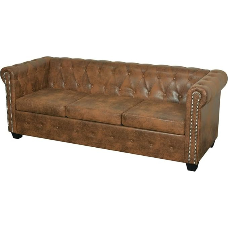 ARKEM Chesterfield Sofa 3 Seater Faux Brown Sofas & Couches Sofa 3 Seater