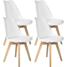 T-LOVENDO.ES Set of 4 Nordic Style Dining Chairs Beech Wood PP Plastic PU Leather White 82 x 48 x 42 cm