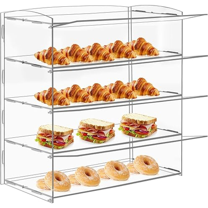 YMJOINMX Acrylic Display Case 4 Layers Bakery Pastry Display Cabinet Countertop Dessert Acrylic Display Case Donut Biscuit Display Case Plastic Case