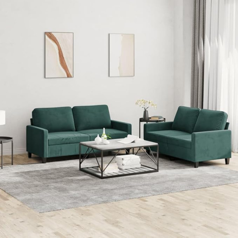 qohoio 3201498 2-Piece Sofa Set with Cushion Sofa Living Room Sofa Set Sofas for Living Room Dark Green Velvet