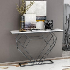 Console Sofa Table Geometric Base Console Table Modern Hallway Table Narrow Sofa Accent Table Entrance Table with Marble Veneer Table Top for Living Room/Hallway/Foyer (Black)