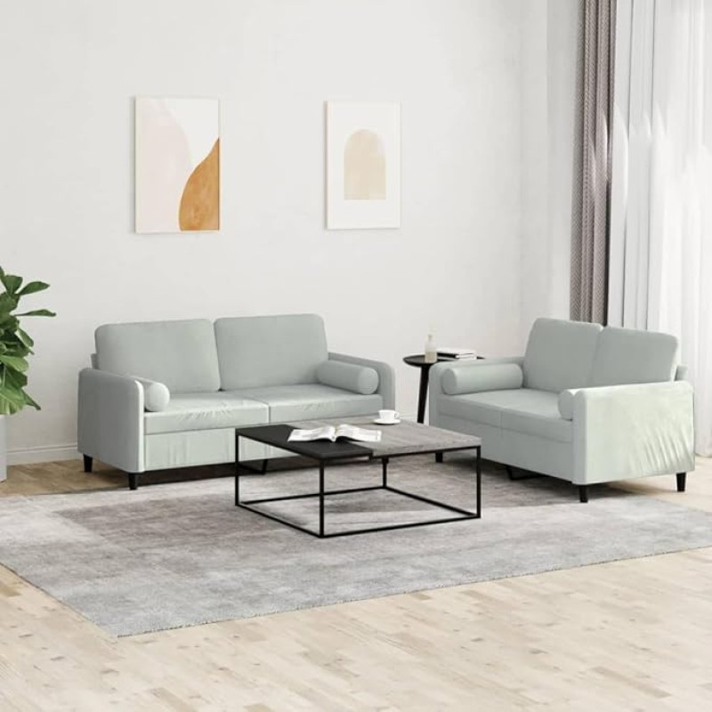 qohoio 3201994 2-Piece Sofa Set with Cushion Sofa Living Room Sofa Set Sofas for Living Room Light Grey Velvet