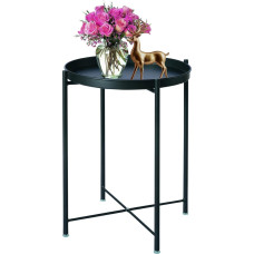 titivate Round Side Table with Tray, Metal Side Table for Living Room Bedside Table Modern Furniture (Black(Single Tier))
