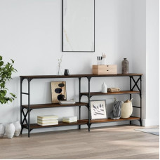 Homvdxl Rustic Console Table Entrance Long and Narrow Table, 180 x 29 cm, Sofa Table for Living Room, Hallway, Office, 4-Tier Shelves and Metal Frame - Brown + Oak