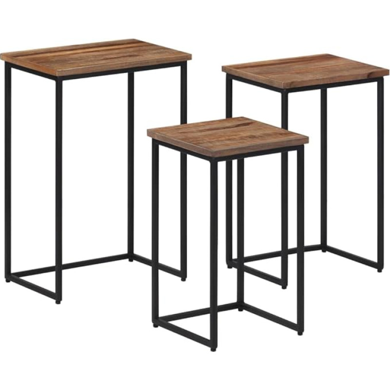 vidaXL Set of 3 Coffee Table with Metal Frame Side Table Sofa Table for Living Room Bedroom Office Table Coffee Table Solid Wood Teak