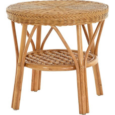 Korb-Outlet Rattan Table / Side Table Round / Coffee Table Rattan Table Shelf (Honey Dark)