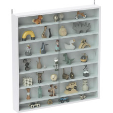 HOMCOM Vitrine mit 7 Ebenen, Wandmontage, Vitrine mit 6 verstellbaren Regalen, Glastüren für Heimbüro, Ornamente, 83 x 80 cm, Weiß
