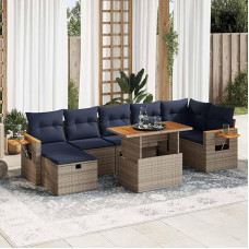 Rantry 8-TLG. Garten-Sofagarnitur mit Kissen Braun Poly Rattan Akazie Gartenlounge Model3328146