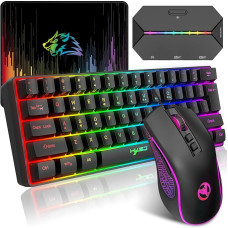 HXSJ V700 Gaming Keyboard and Mouse Set with Gaming Adapter, 60% Compact Keyboard, 61 Keys, TKL Layout, RGB Lighting, Gaming Mouse with Optical Sensor, LED Lights, Up to 3600 DPI, for PC, Mac Black