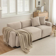 Merax Sofa 3 Seater Couch Modern Design Small Chenille Sofa Upholstered Furniture with Comfortable Upholstery for Living Room/Bedroom/Guest Room, Beige