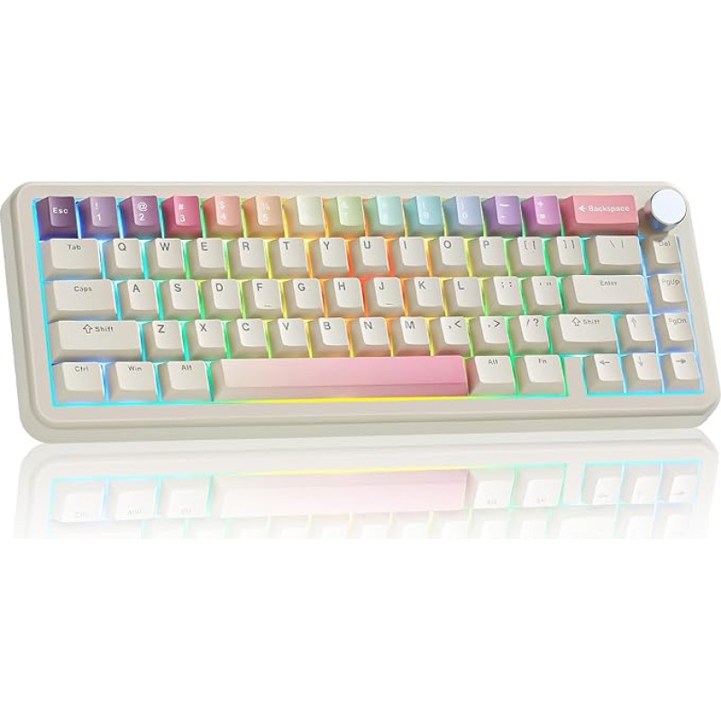 YUNZII B68 Wireless Mechanical Keyboard, Tri-Mode BT5.0/2.4GHz/USB-C Hot Swappable Gasket Creamy Keyboard, RGB Backlit NKRO, Cute Keyboard for Win/Mac (Beige, Cocoa Cream v2 Switch)