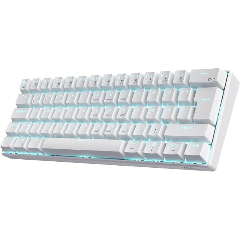 RK ROYAL KLUDGE RK61-DE 60% Bluetooth/Wired/2.4Ghz Wireless Mechanical Keyboard, 61 Keys, Hot-Swappable Blue Switch Gaming Keyboard for Win/Mac, White, QWERTZ German Layout
