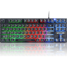 LexonElec K16 Wired 87 Key Gaming Keyboard Rainbow LED Light with Backlight Waterproof Ergonomic USB 16 Keys Anti-Ghosting Gaming Keyboard for Office, Typists and Games