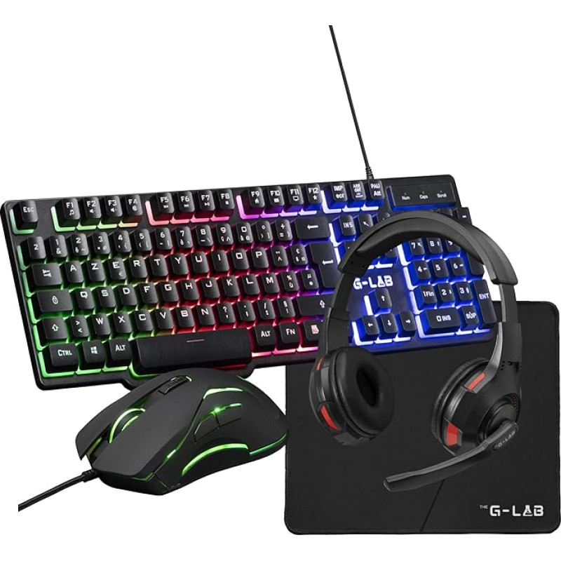 THE G-LAB - Sulfur 4 in 1 Gaming Pack - Gaming Keyboard, Gaming Mouse, 3200 DPI Gaming Headphones, RGB, Non-Slip Mat, Full Gaming Setup