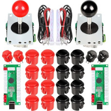 EG STARTS 2 Spieler Arcade Spiel Kit Teil USB Pc Joystick für Mame Spiel DIY Null Verzögerung USB Encoder + 2x 5pin 8 Way Stick + 20 Drucktasten Rot + Schwarz Kits Support Windows & Raspberry Pi