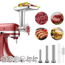 Meat Grinder Attachment for Kitchenaid Stand Mixer Includes 3 Sausage Stuffing Horns, 2 Grinding Blades, 4 Grinding Disc and Cleaning Brush, Meat Grinder for KitchenAid Accessories GVODE