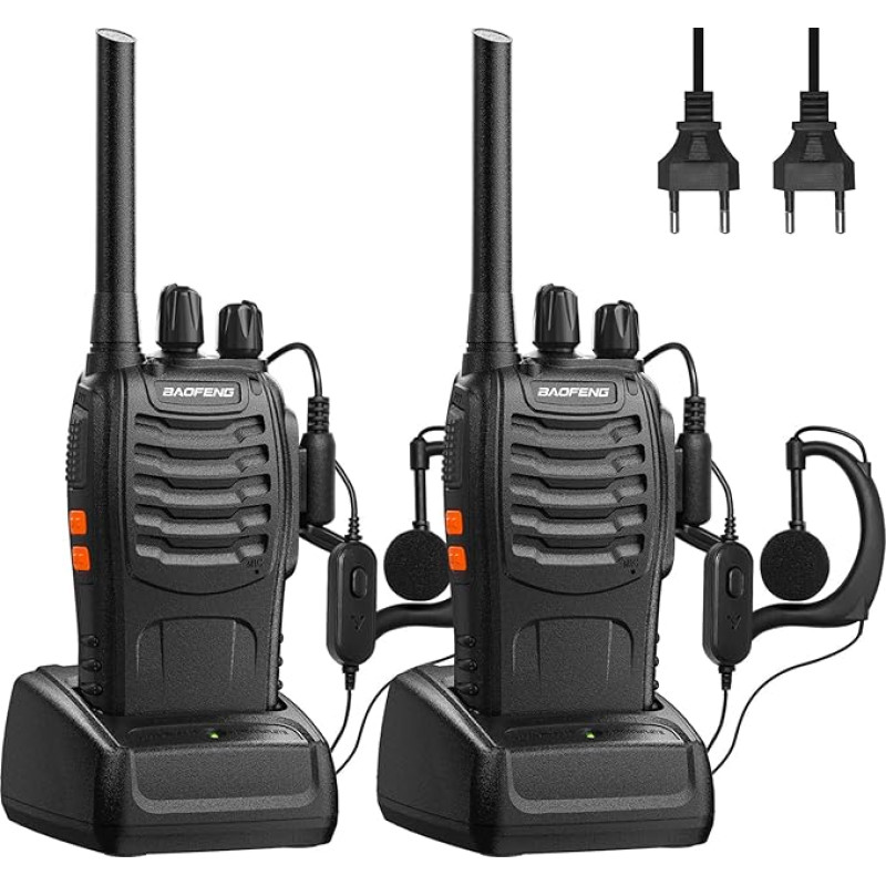 Baofeng Walkie Talkie PMR446 kahesuunaline raadioside Professional 16 kanaliga intercom 2 tk laetav saatja ja vastuvõtja komplekt koos kõrvaklappide ja LED-valgusega