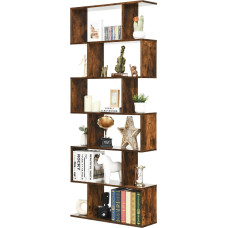 GOPLUS Bookcase with 6 Levels, Wooden Step Shelf, Room Divider Shelf with Tilt Protection, Standing Shelf, Office Shelf for Living Room, Office, 80 x 23 x 191 cm (Brown, 6 Levels)
