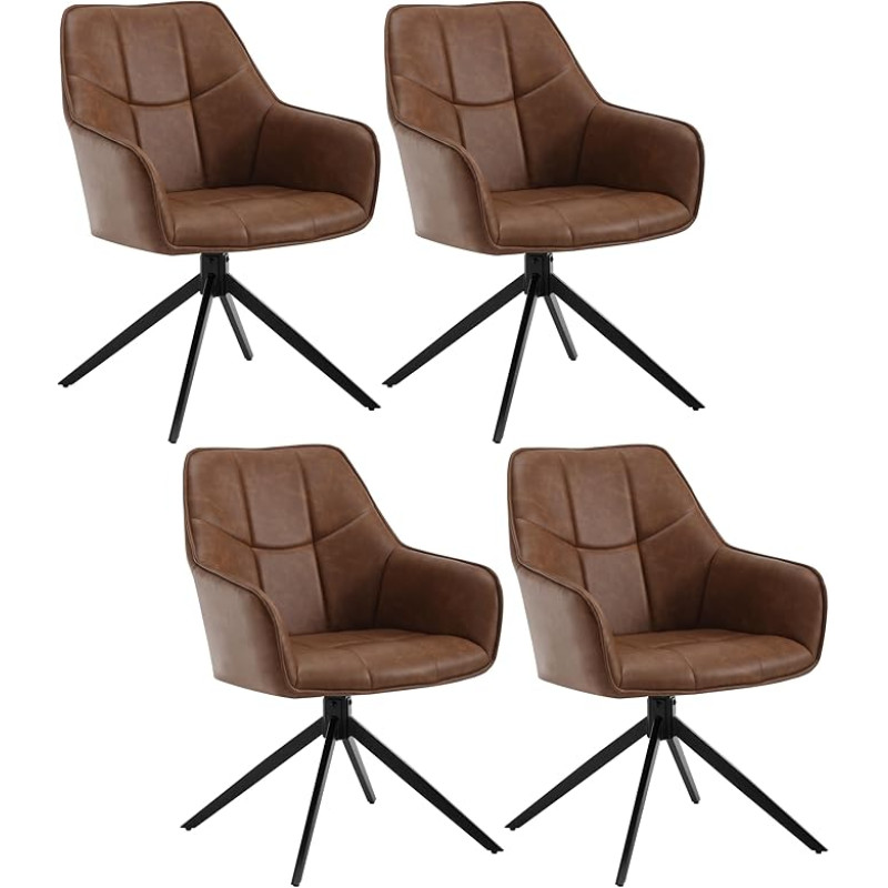 WOLTU EZS10hbr-4 Swivel Dining Room Chairs Set of 4 Kitchen Chairs Swivel Chair Upholstered Chair with Armrests Padded Armrest Chair Made of Vintage Faux Leather Metal Legs Light Brown